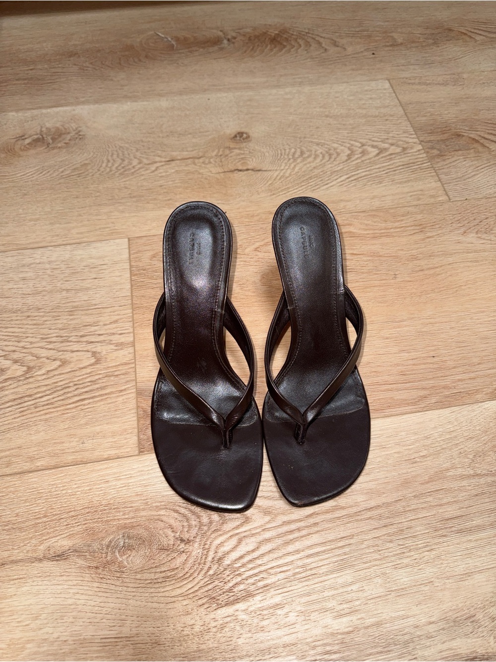 Mango MNG CAPSULE Dark Brown Square-Toe Thong Heel Sandals 38 - Picture 3 of 6